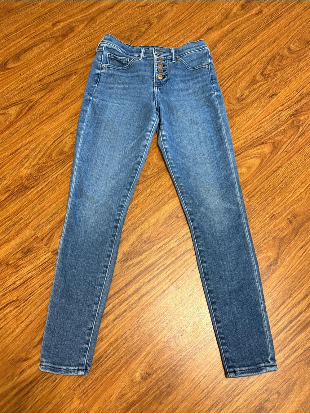 Express Women’s Mid-Rise Button-Fly Women’s Skinny Jeans - Blue - Size 0R